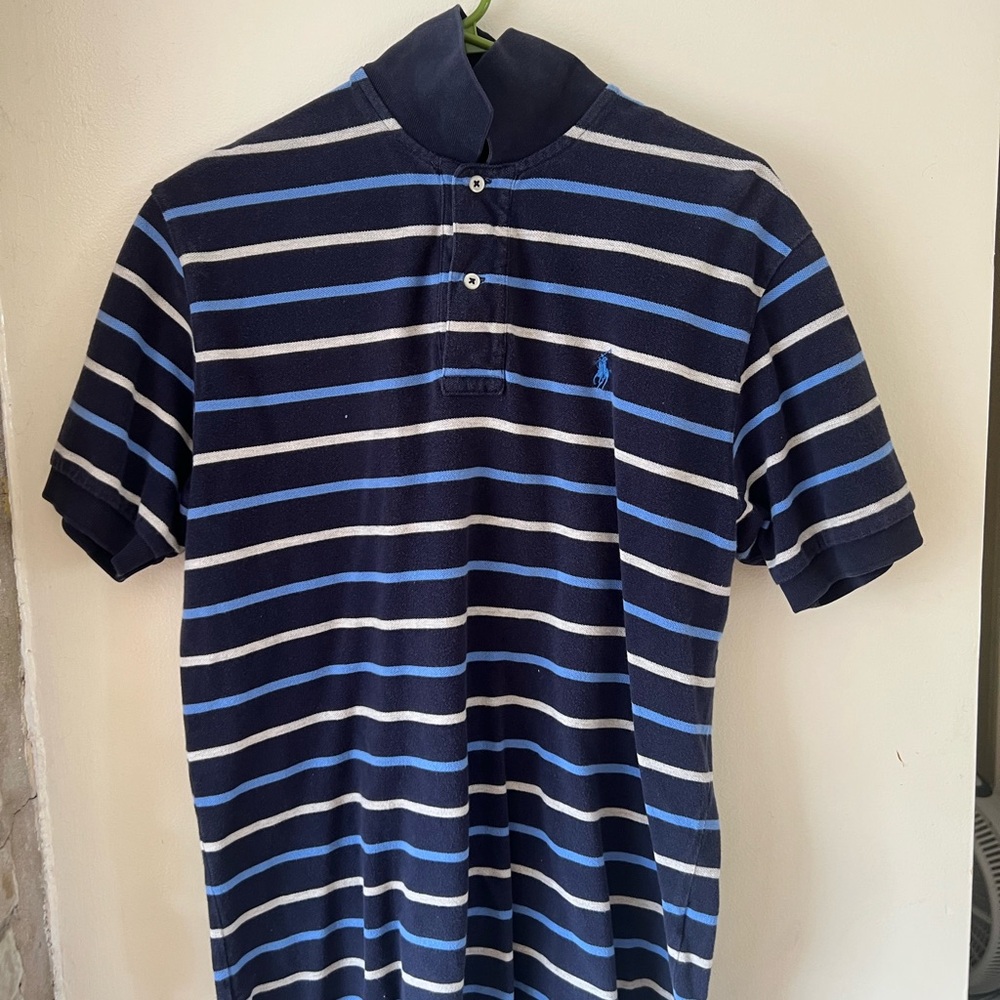 Ralph Lauren Blue and White Polo Shirt with Classic Collar and Short Sleeves